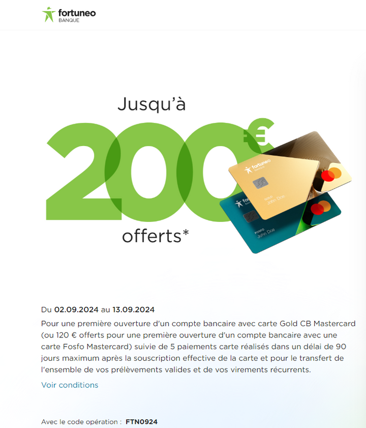 Offre 200€ Fortuneo